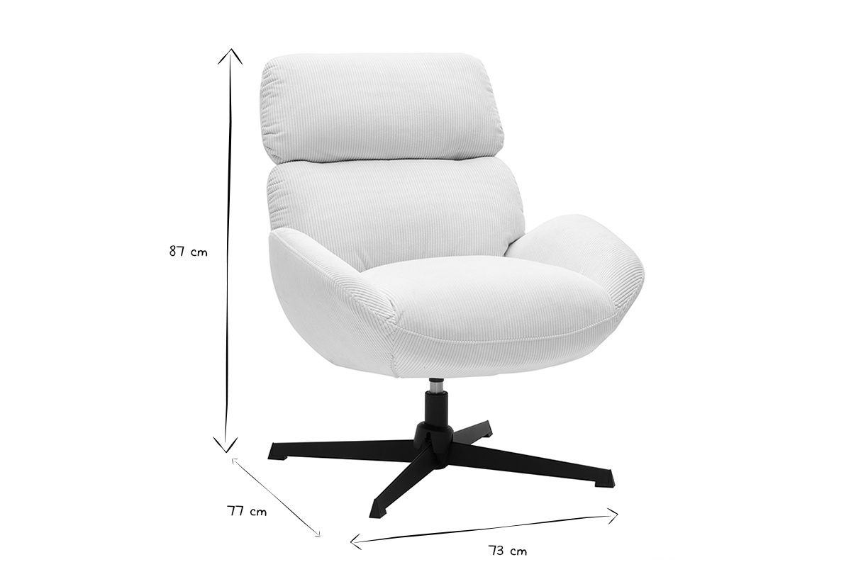 Fauteuil pivotant en tissu velours ctel cru et mtal noir KLEM