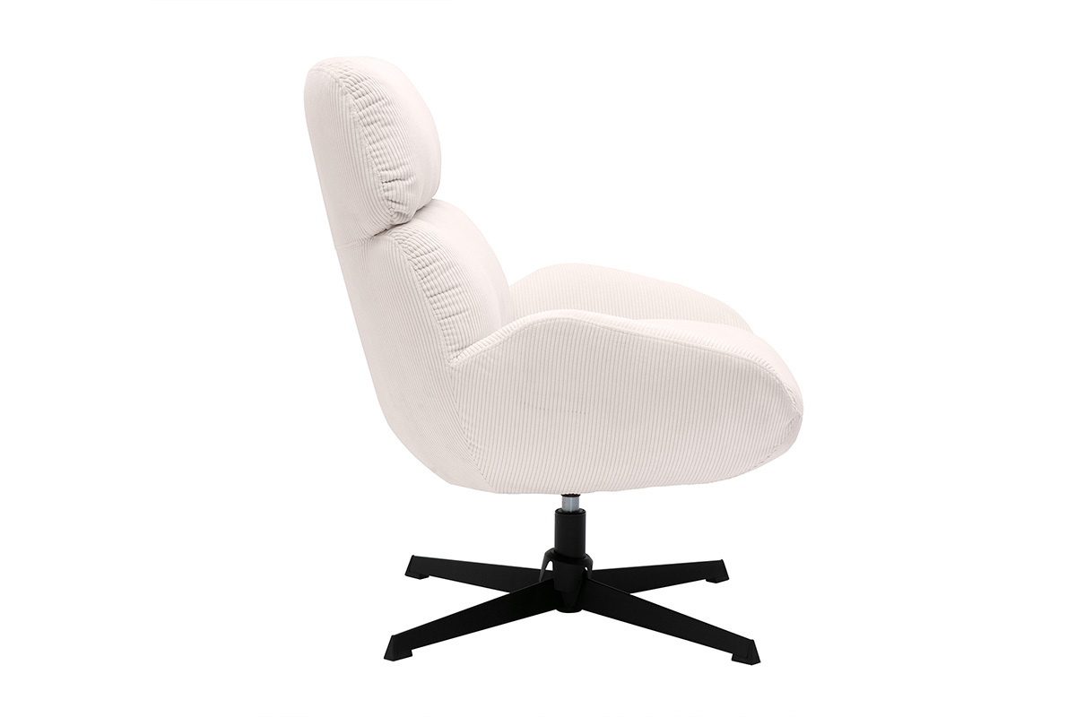 Fauteuil pivotant en tissu velours ctel cru et mtal noir KLEM
