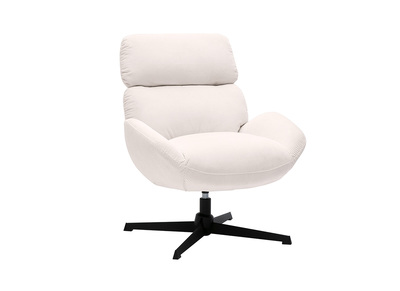 Fauteuil pivotant en tissu velours côtelé écru et métal noir KLEM