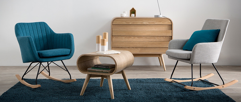 Fauteuil rocking chair design en tissu gris clair SHANA