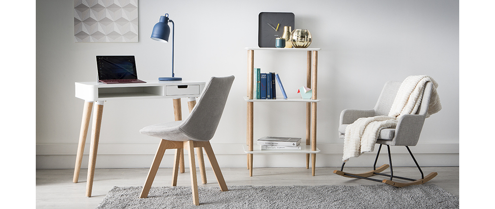 Fauteuil rocking chair design en tissu gris clair SHANA