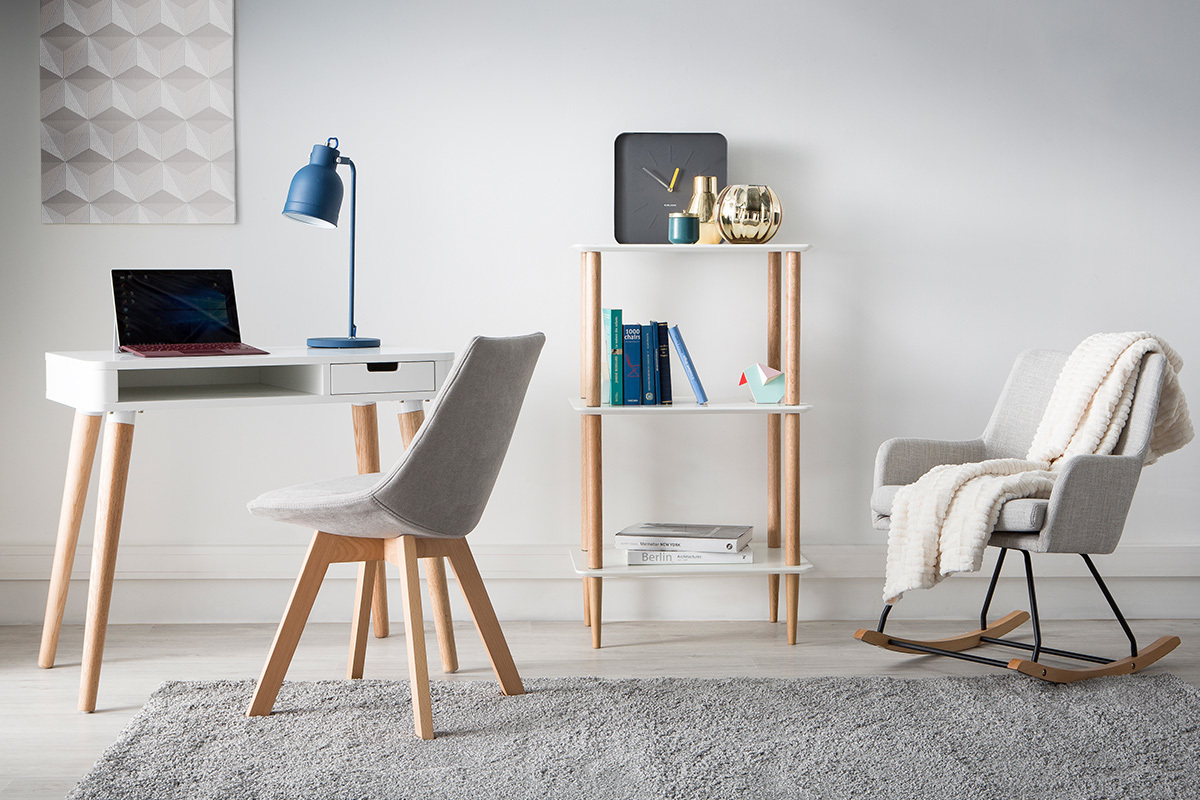 Fauteuil rocking chair design en tissu gris clair SHANA