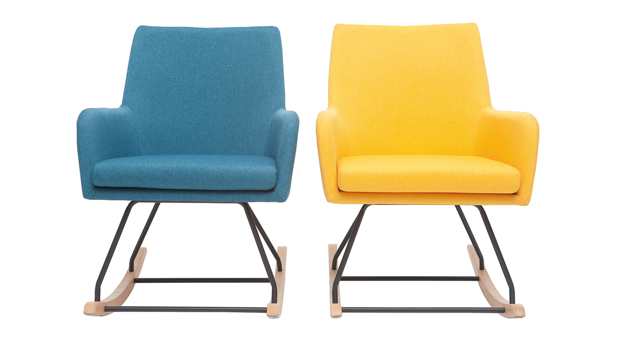 Fauteuil rocking chair design tissu jaune SHANA