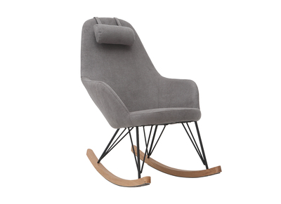 Fauteuil rocking chair velours gris clair pieds métal et bois JHENE - Fauteuil rocking chair velours gris clair pieds métal et bois JHENE