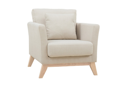 Fauteuil scandinave déhoussable en tissu beige et bois clair OSLO