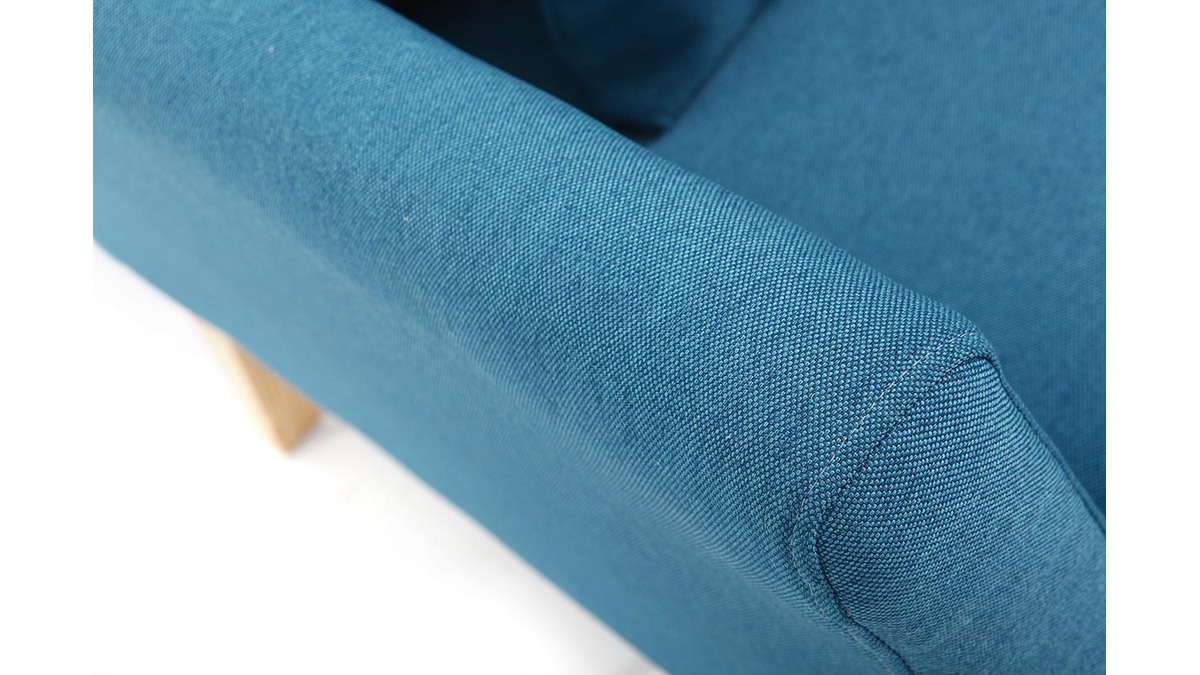 Fauteuil scandinave déhoussable en tissu bleu canard et bois clair OSLO