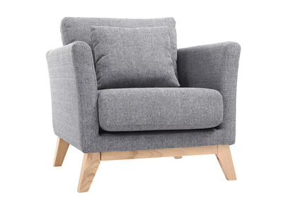 Fauteuil scandinave déhoussable en tissu gris clair et bois clair OSLO