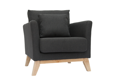 Fauteuil scandinave déhoussable en tissu gris foncé et bois clair OSLO