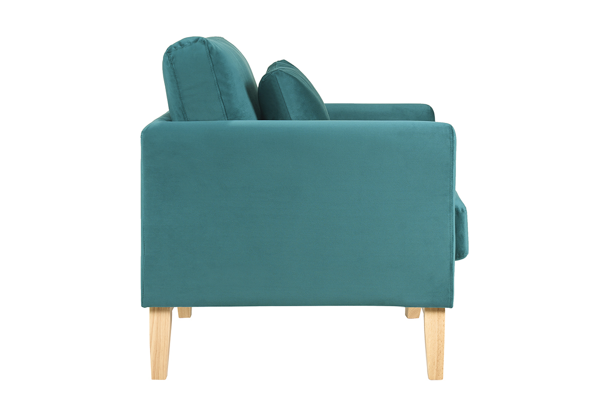 Fauteuil scandinave d�houssable en tissu velours bleu p�trole et bois clair OSLO