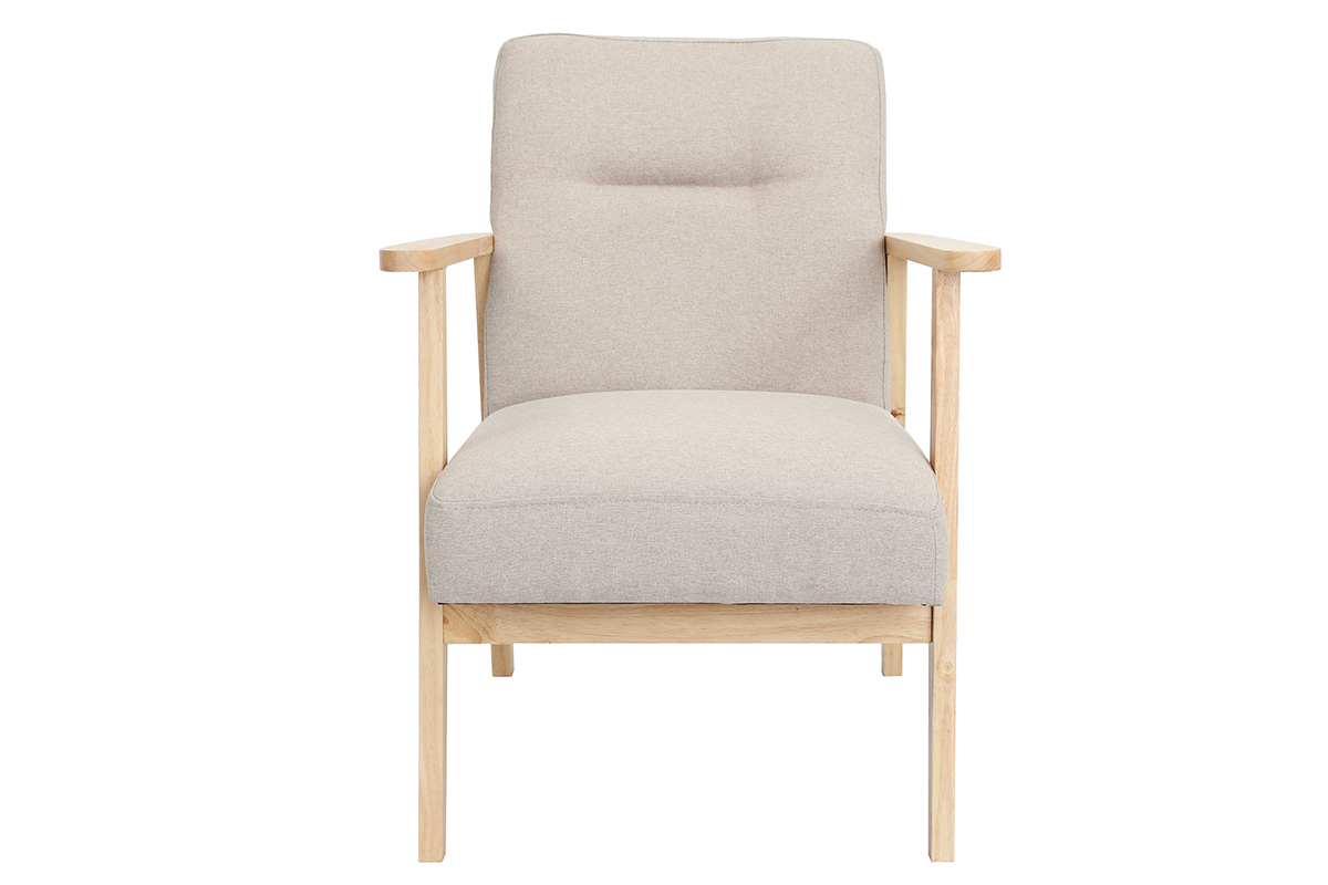 Fauteuil scandinave en tissu beige et bois clair ABYSS