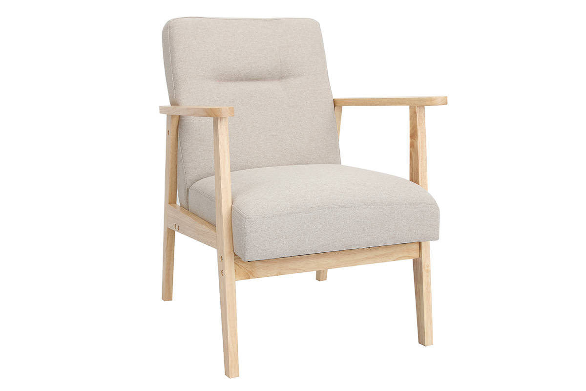 Fauteuil scandinave en tissu beige et bois clair ABYSS