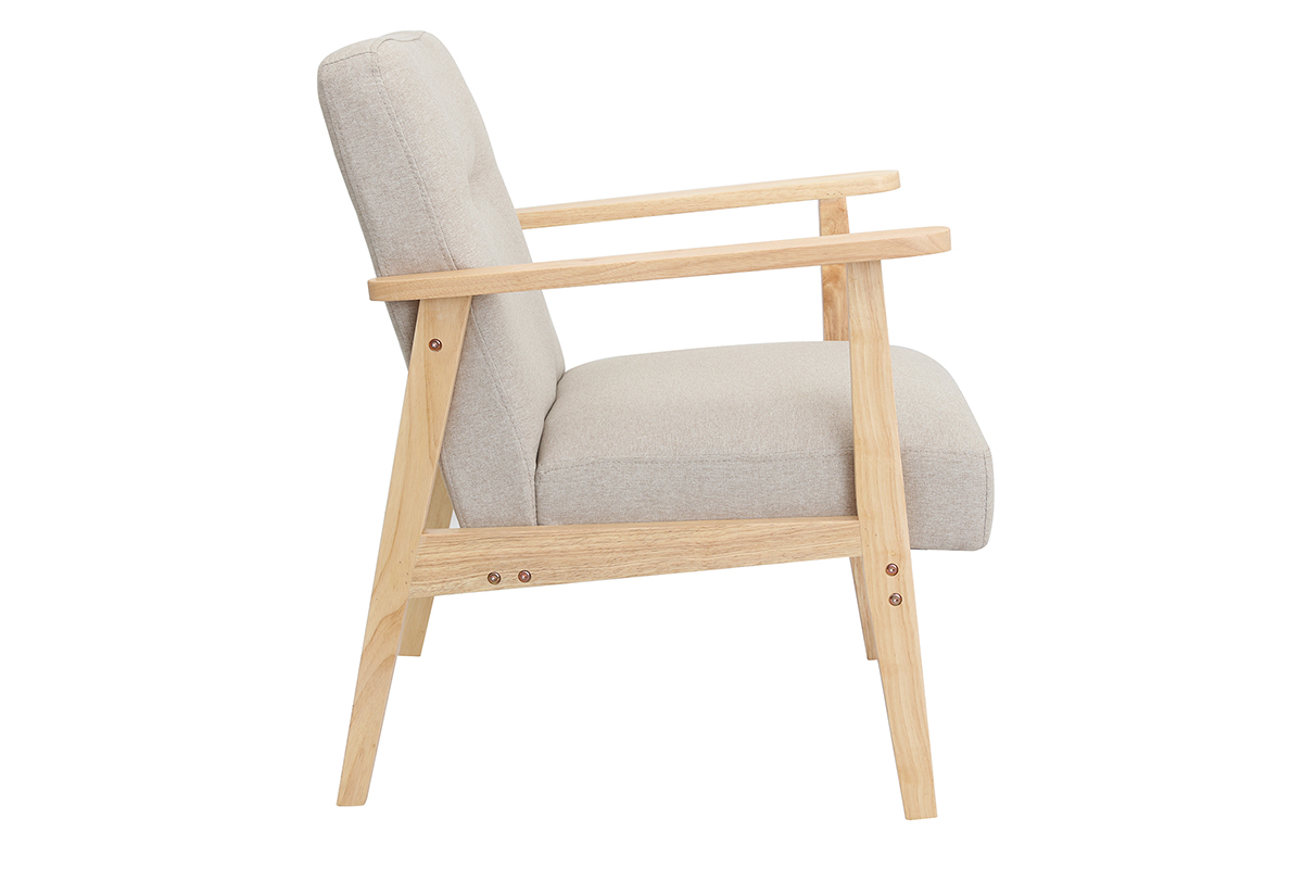 Fauteuil scandinave en tissu beige et bois clair ABYSS