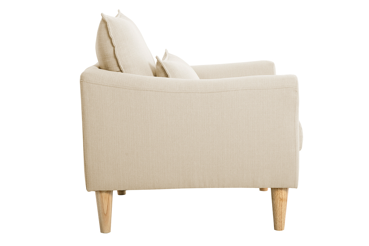 Fauteuil scandinave en tissu beige et bois clair KATE