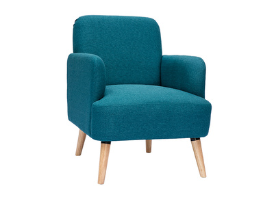 Fauteuil scandinave en tissu bleu canard et bois clair ISKO