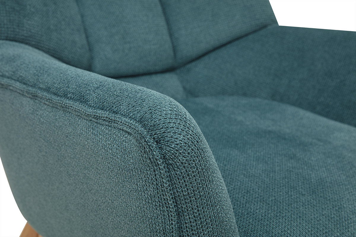 Fauteuil scandinave en tissu chenille bleu canard et bois clair BRODY