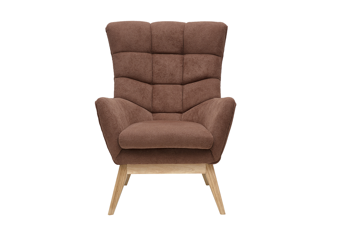 Fauteuil scandinave en tissu chenille terre brle et bois clair BRODY