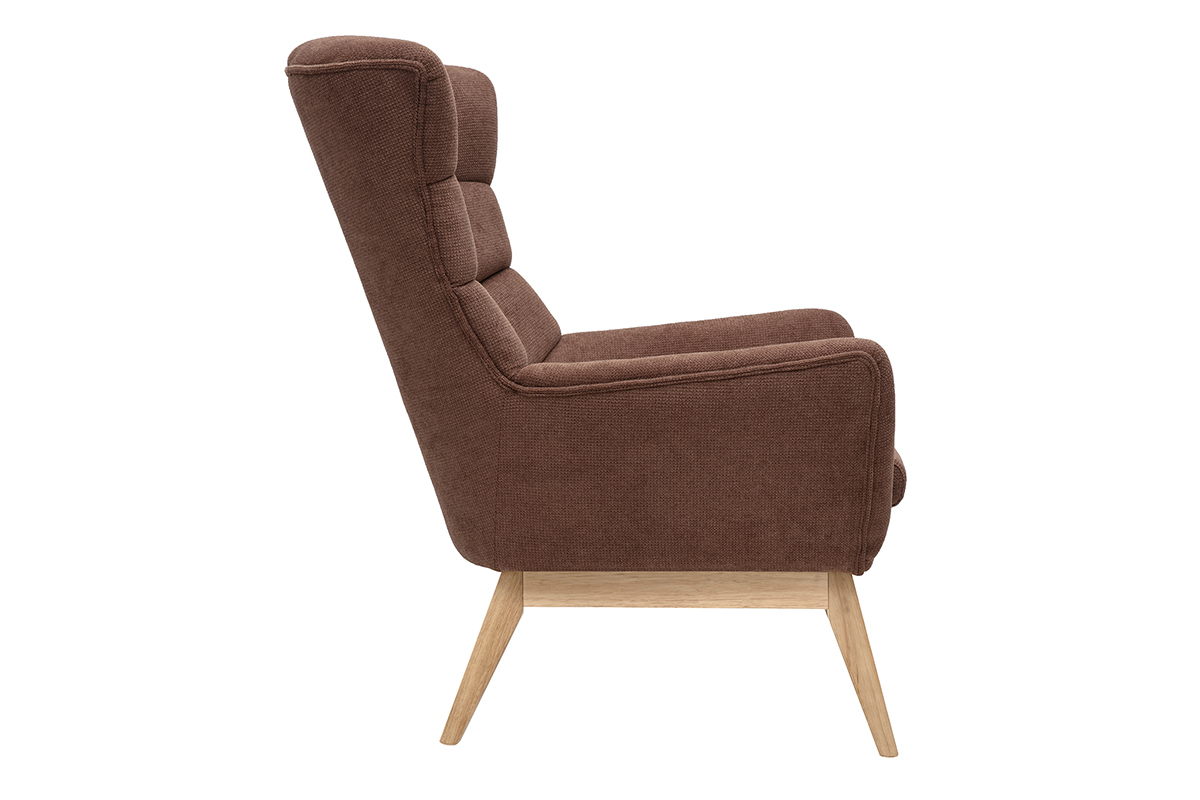 Fauteuil scandinave en tissu chenille terre brle et bois clair BRODY