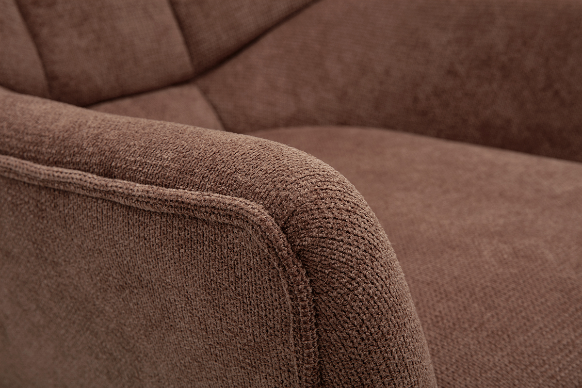 Fauteuil scandinave en tissu chenille terre brle et bois clair BRODY