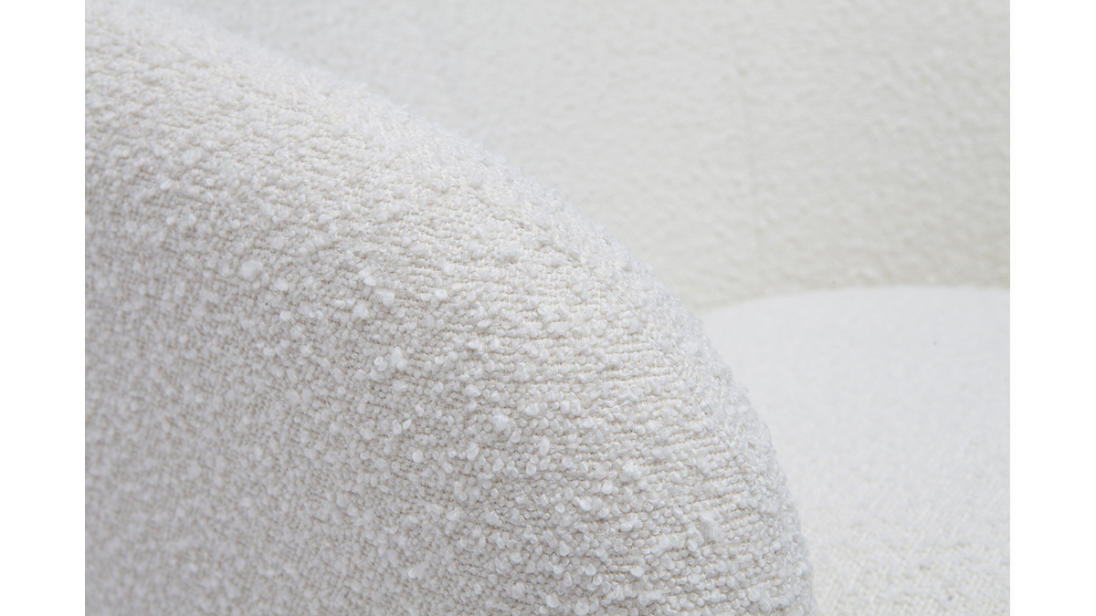 Fauteuil scandinave en tissu effet laine boucle blanc cass et bois clair MAGGIE