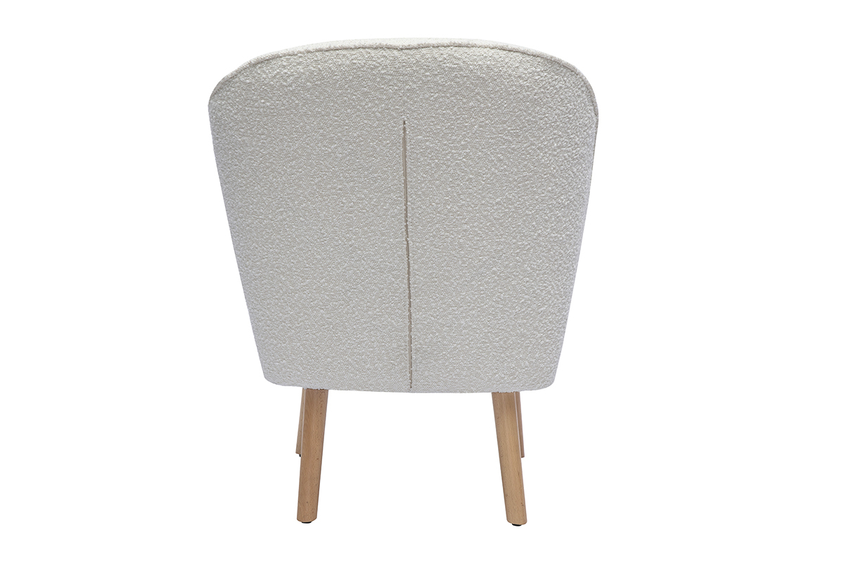 Fauteuil scandinave en tissu effet laine boucle blanc et bois clair AMANITA