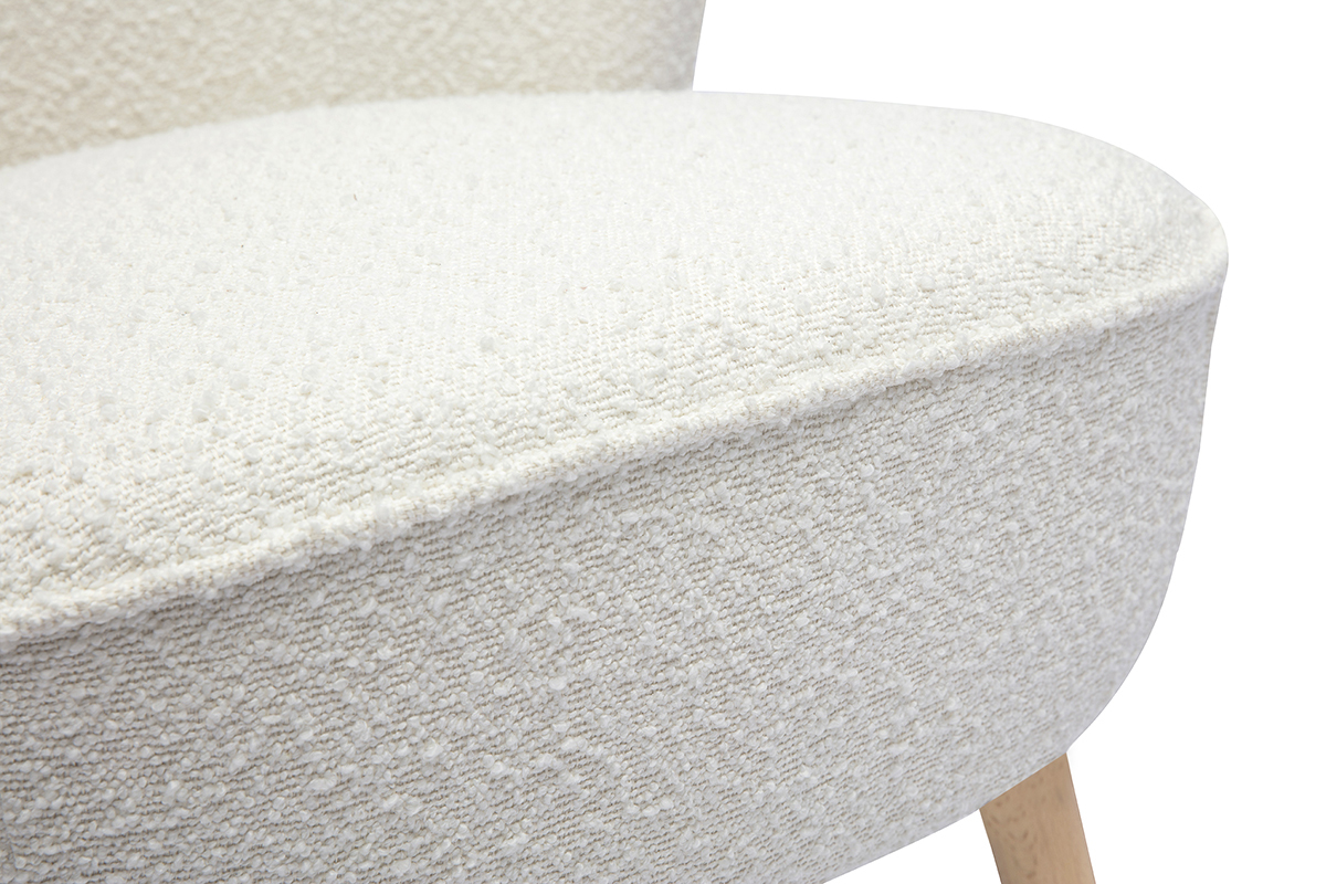 Fauteuil scandinave en tissu effet laine boucle blanc et bois clair AMANITA