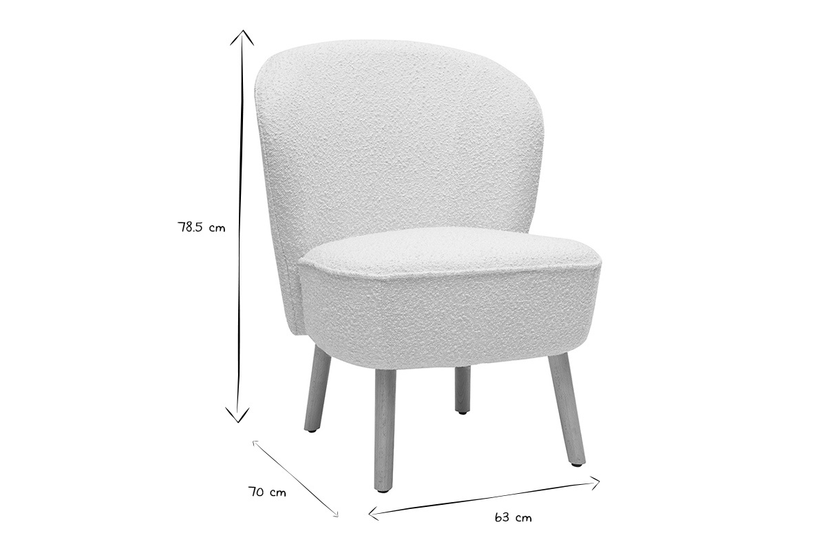 Fauteuil scandinave en tissu effet laine boucle blanc et bois clair AMANITA