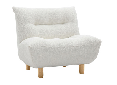 Fauteuil scandinave en tissu effet laine bouclée blanc et bois clair YUMI