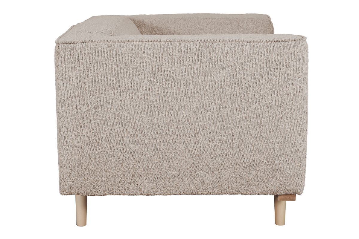 Fauteuil scandinave en tissu effet laine boucle taupe et bois clair MORRIS