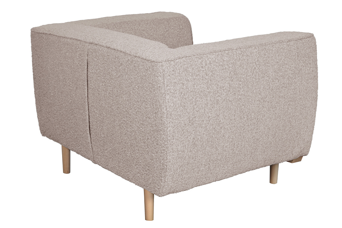 Fauteuil scandinave en tissu effet laine boucle taupe et bois clair MORRIS
