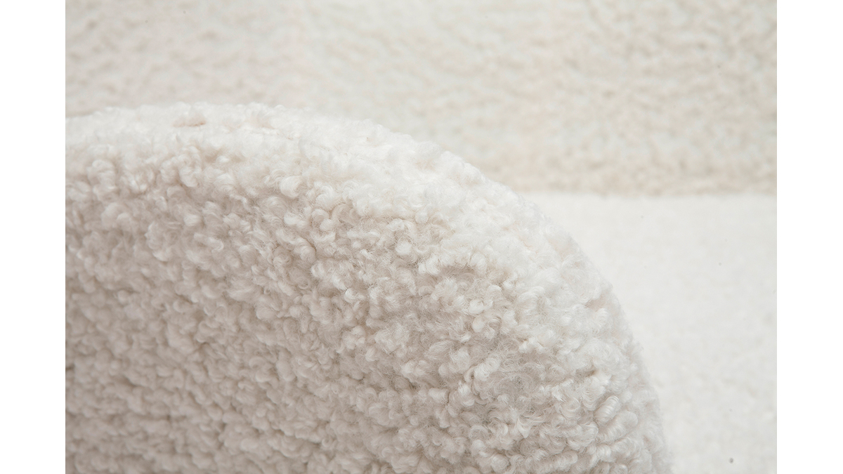 Fauteuil scandinave en tissu effet peau de mouton blanc et bois clair MANIA