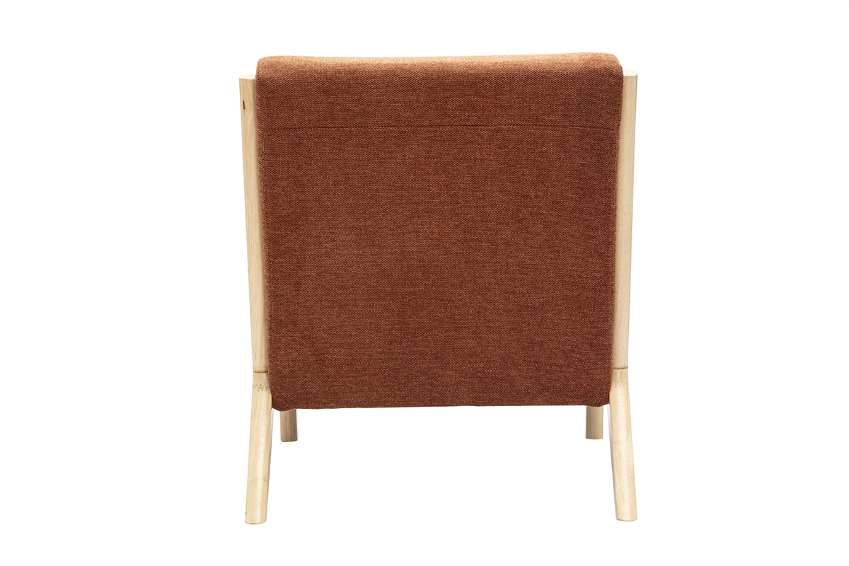 Fauteuil scandinave en tissu effet velours terre brle et bois clair massif DERRY