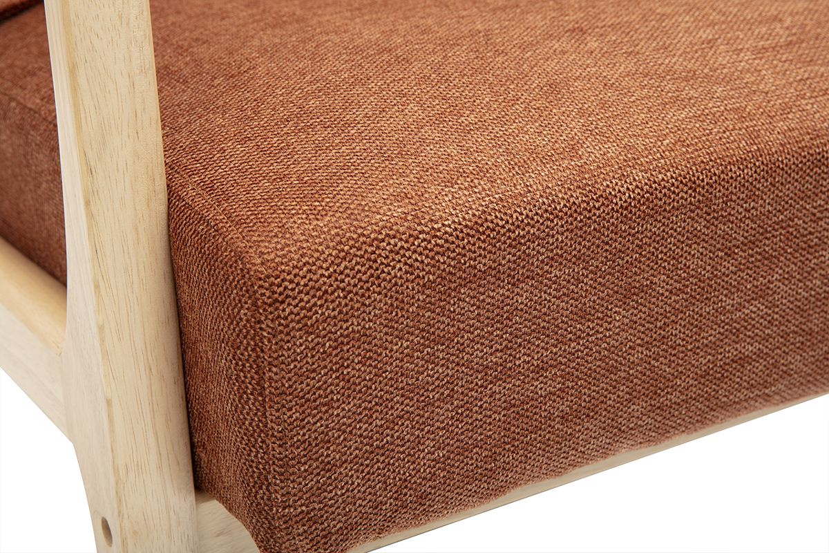Fauteuil scandinave en tissu effet velours terre brle et bois clair massif DERRY