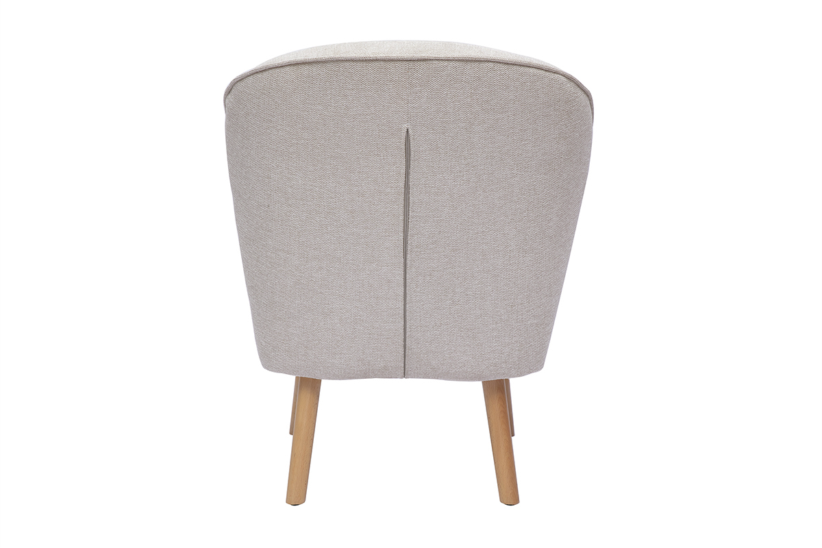 Fauteuil scandinave en tissu effet velours textur beige et bois clair AMANITA