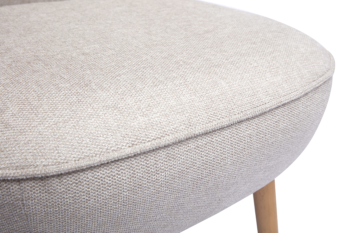 Fauteuil scandinave en tissu effet velours textur beige et bois clair AMANITA