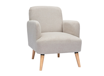 Fauteuil scandinave en tissu effet velours texturé beige et bois clair ISKO