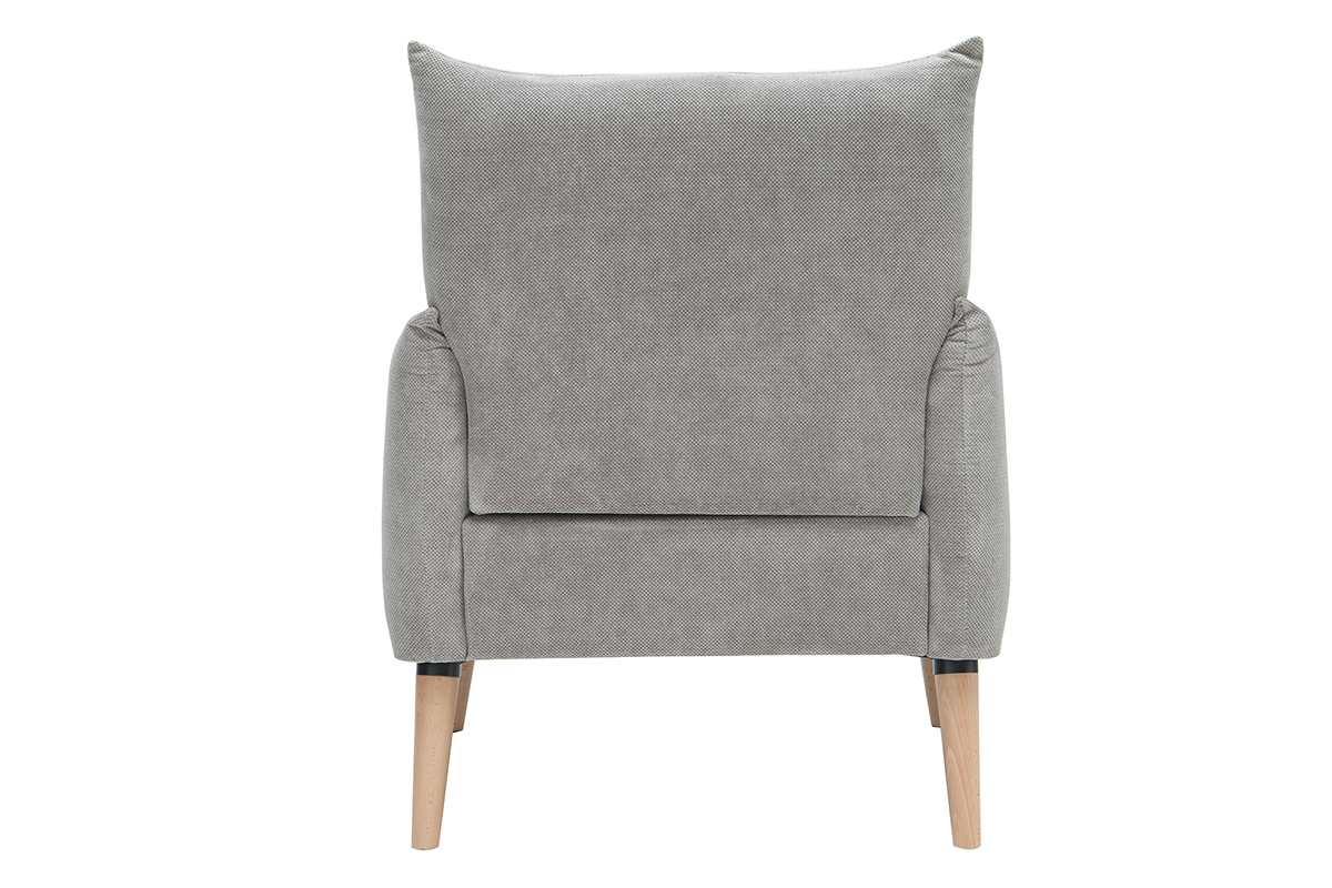 Fauteuil scandinave en tissu effet velours textur� gris clairet bois clair AGAPE