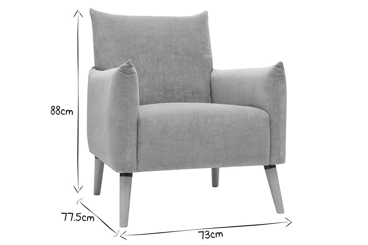 Fauteuil scandinave en tissu effet velours textur� gris clairet bois clair AGAPE