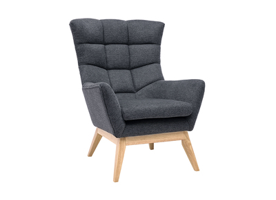 Fauteuil scandinave en tissu effet velours texturé gris foncé et bois clair BRODY