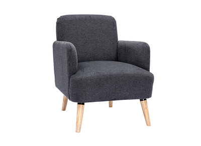 Fauteuil scandinave en tissu effet velours texturé gris foncé et bois clair ISKO