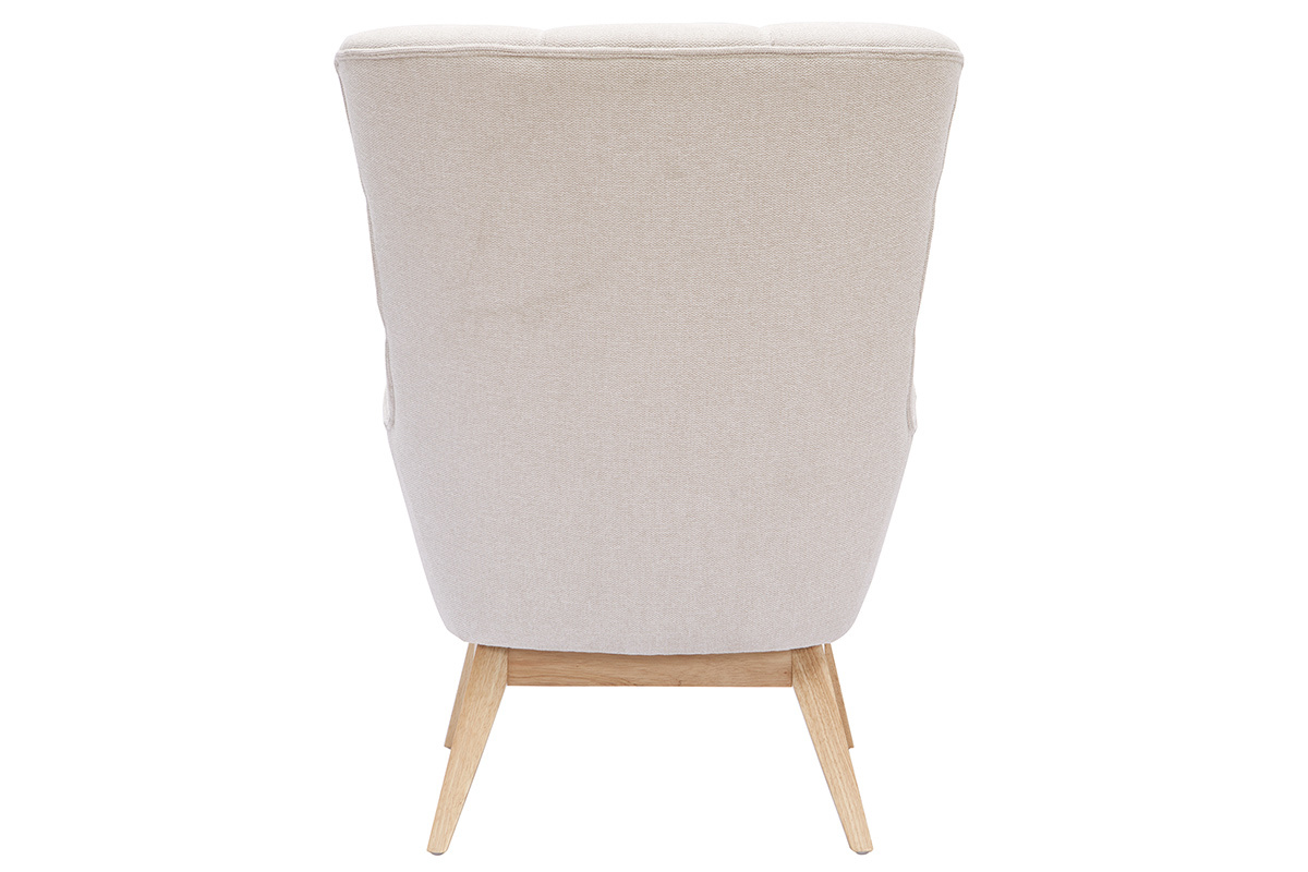 Fauteuil scandinave en tissu effet velours textur naturel et bois clair BRODY