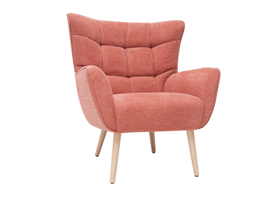 Fauteuil scandinave en tissu effet velours texturé terracotta et bois clair AVERY