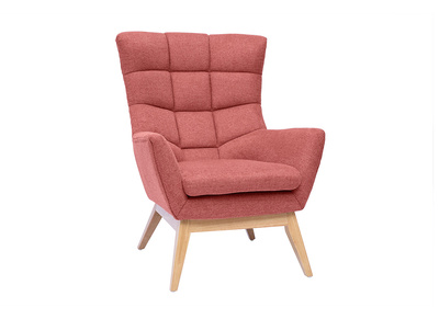 Fauteuil scandinave en tissu effet velours texturé terracotta et bois clair BRODY