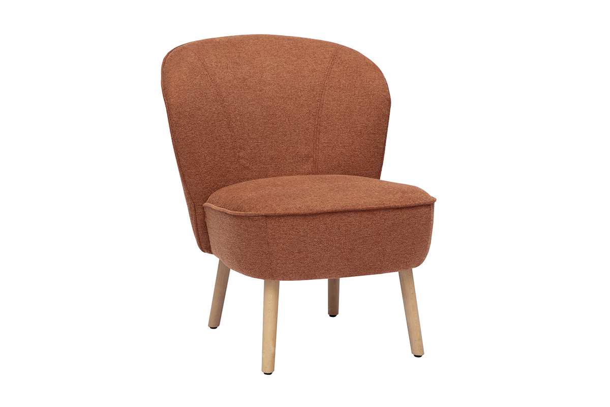 Fauteuil scandinave en tissu effet velours textur terre brle et bois clair AMANITA