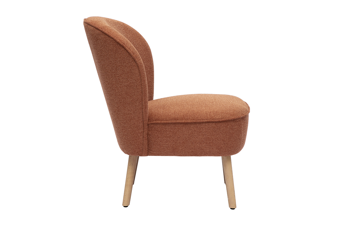 Fauteuil scandinave en tissu effet velours textur terre brle et bois clair AMANITA