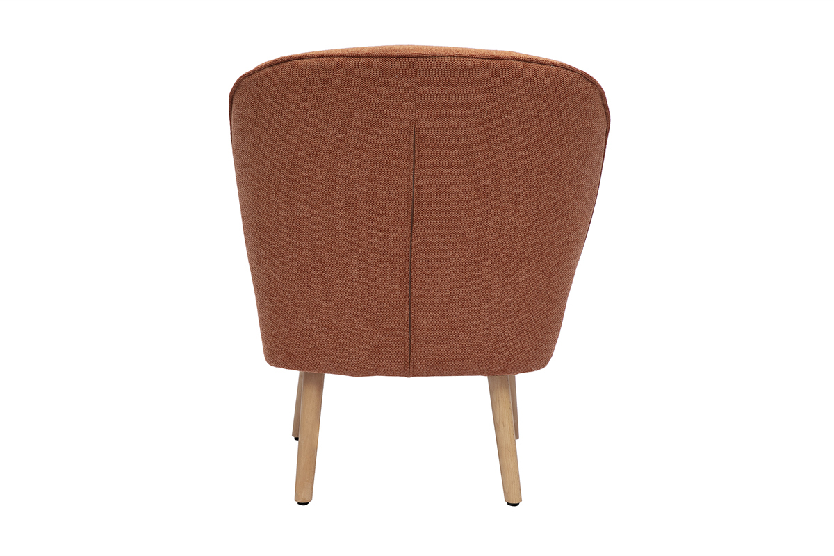 Fauteuil scandinave en tissu effet velours textur terre brle et bois clair AMANITA