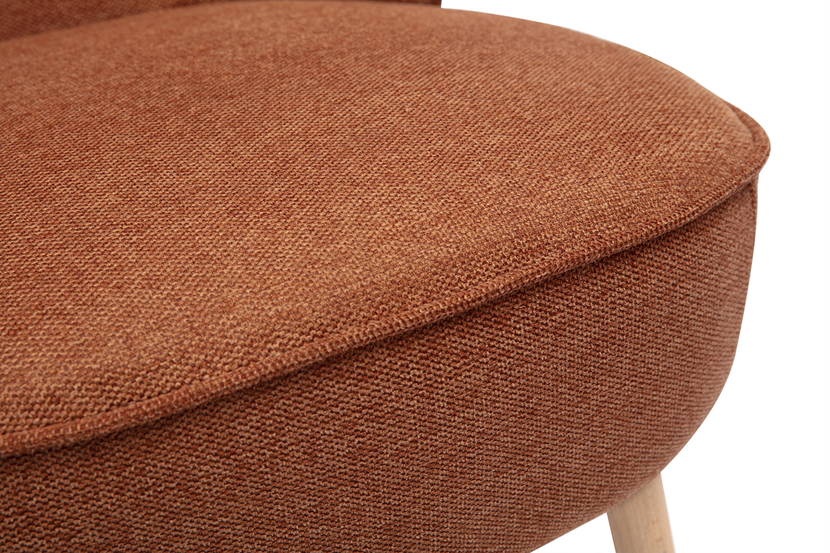 Fauteuil scandinave en tissu effet velours textur terre brle et bois clair AMANITA