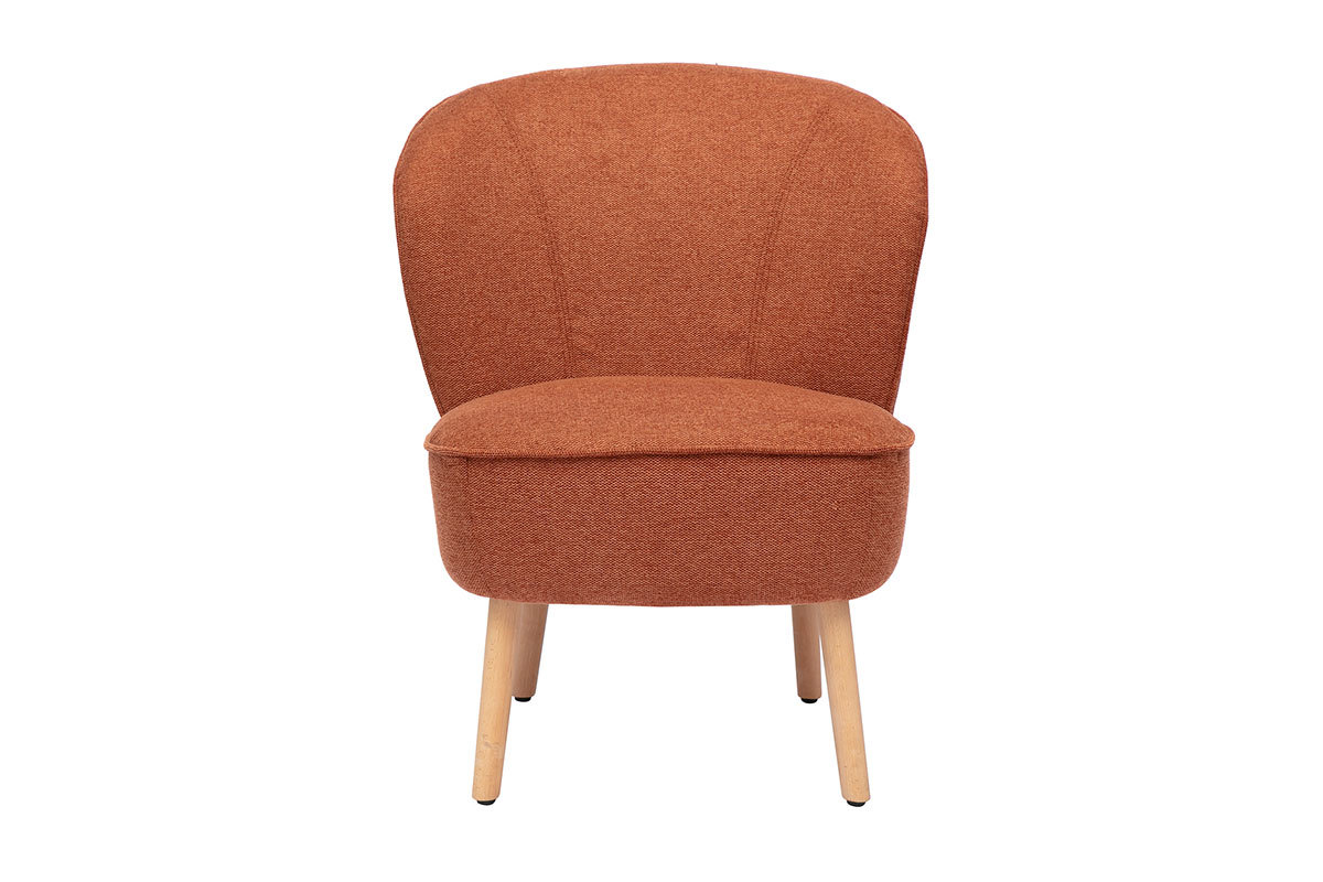 Fauteuil scandinave en tissu effet velours textur terre brle et bois clair AMANITA