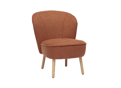 Fauteuil scandinave en tissu effet velours texturé terre brûlée et bois clair AMANITA