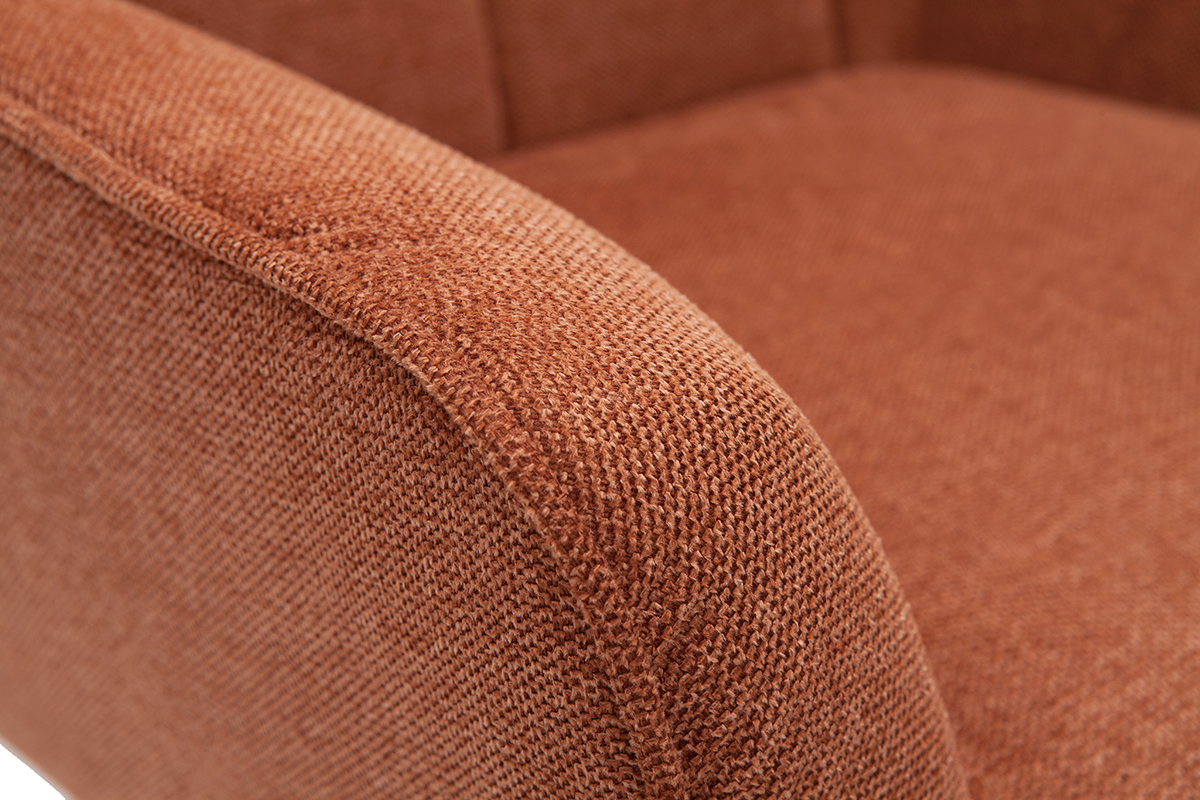 Fauteuil scandinave en tissu effet velours textur terre brle et bois clair AVERY