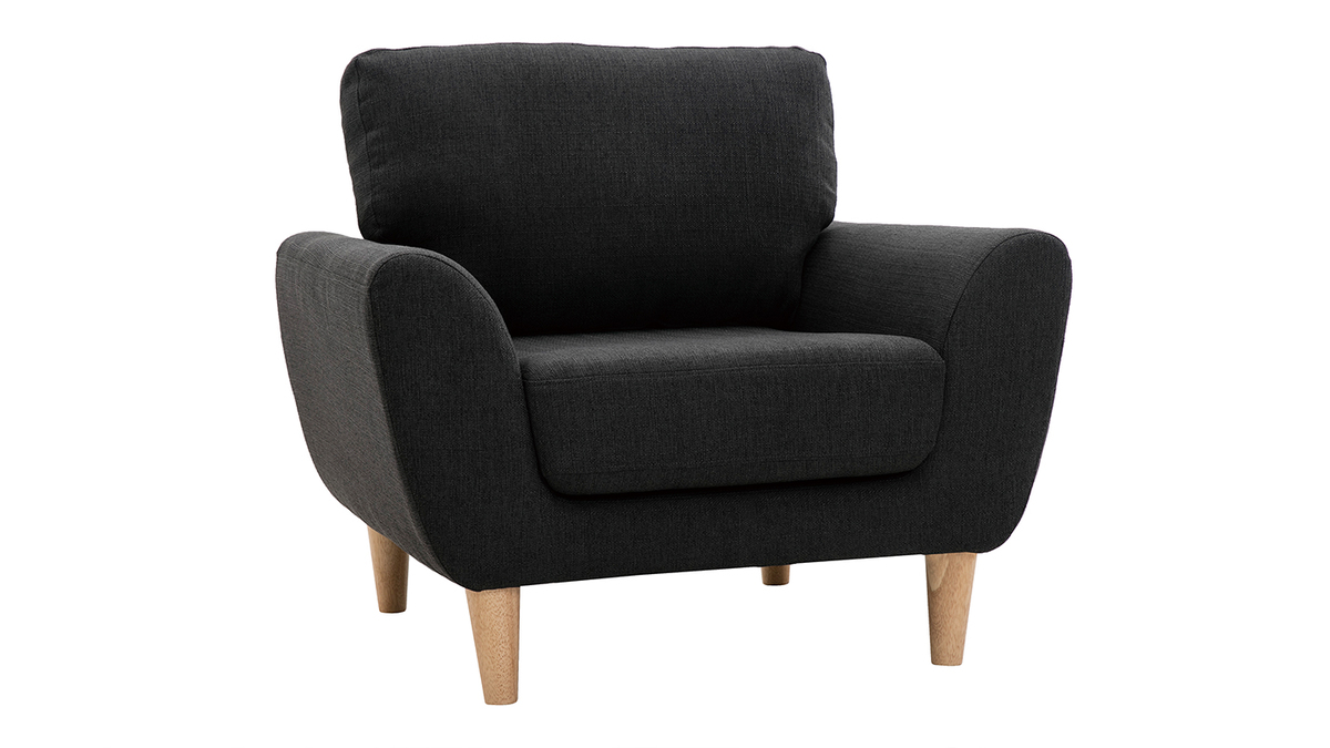 Fauteuil scandinave en tissu gris anthracite et bois clair ALICE